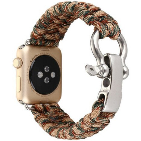 Curea iUni compatibila cu Apple Watch 1/2/3/4/5/6/7, 44mm, Elastic Paracord, Rugged Nylon Rope, Brow