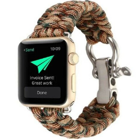 Curea iUni compatibila cu Apple Watch 1/2/3/4/5/6/7, 44mm, Elastic Paracord, Rugged Nylon Rope, Brow