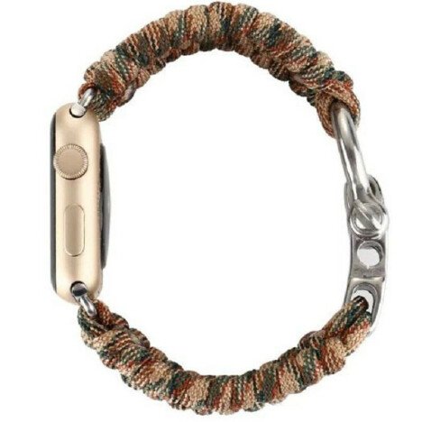 Curea iUni compatibila cu Apple Watch 1/2/3/4/5/6/7, 44mm, Elastic Paracord, Rugged Nylon Rope, Brow