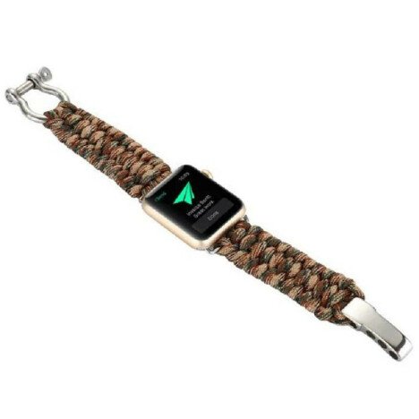 Curea iUni compatibila cu Apple Watch 1/2/3/4/5/6/7, 44mm, Elastic Paracord, Rugged Nylon Rope, Brow