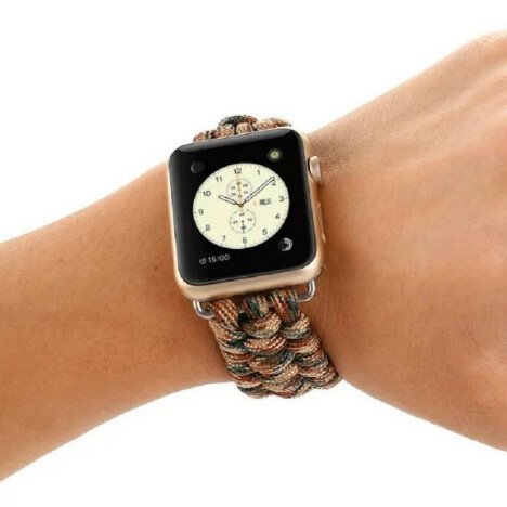 Curea iUni compatibila cu Apple Watch 1/2/3/4/5/6/7, 44mm, Elastic Paracord, Rugged Nylon Rope, Brow