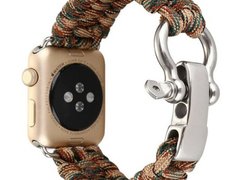 Curea iUni compatibila cu Apple Watch 1/2/3/4/5/6/7, 44mm, Elastic Paracord, Rugged Nylon Rope, Brow